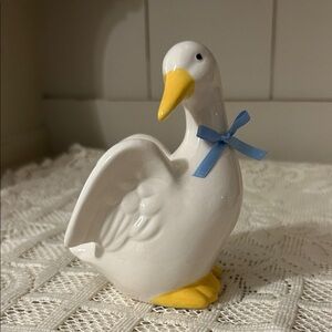 Ceramic Duck Figurine with Blue Bow